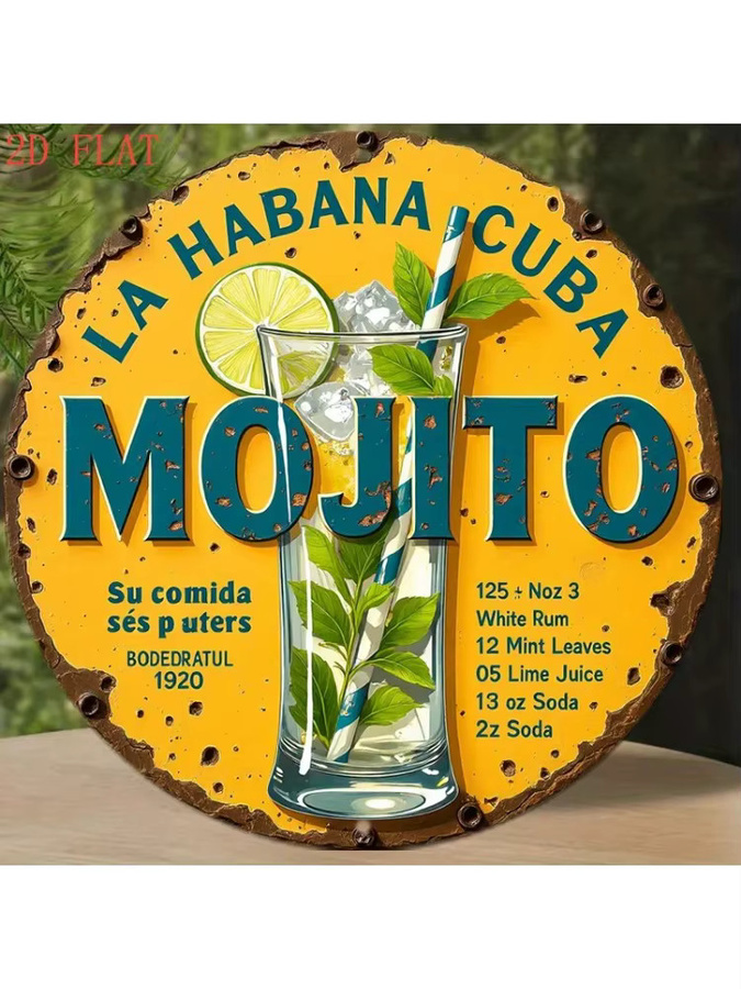 CIFBUY Vintage Mojito Cocktail Rezept Schild Wanddekoration mit Limetten-Minz-Rum-Motiv in Multicolor, B/H: 20 x 20 cm - Bild 6