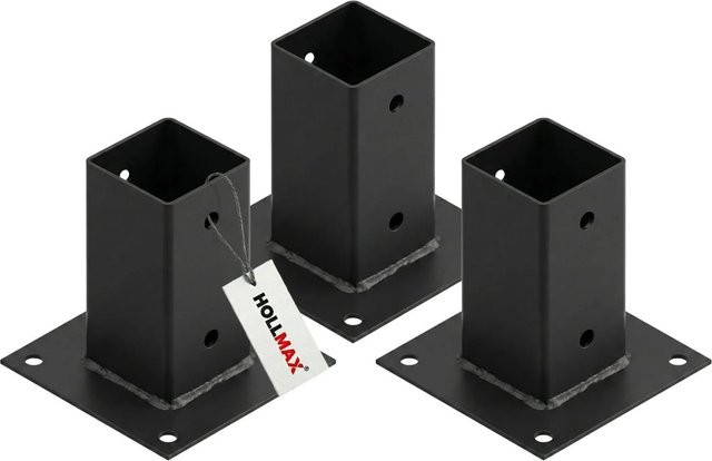 HOLLMAX Pfostenträger Aufschraubhülse für Vierkantpfosten, 3er-Set, Schwarz matt, 71 mm - Bild 1