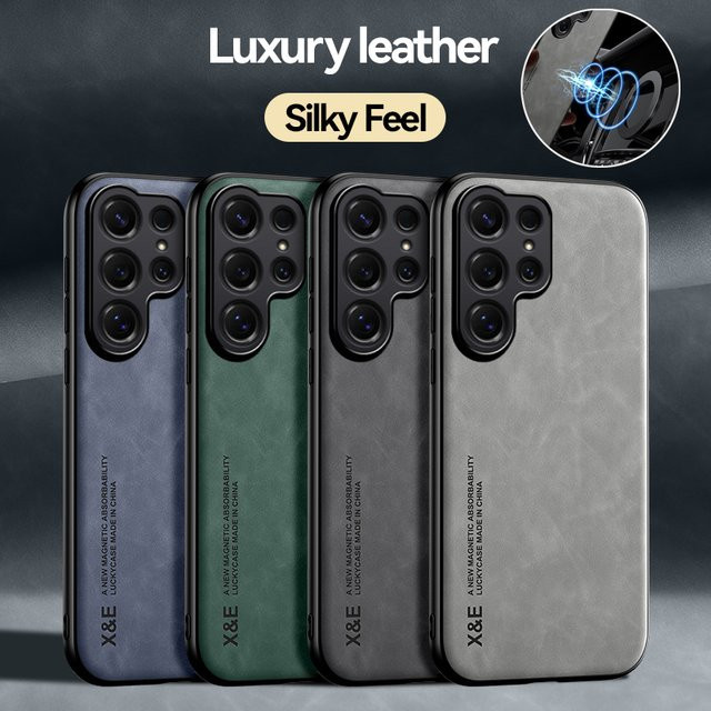 EUCAGR Luxus Magnetische PU Leder Rückseite Schutzhülle für Samsung Galaxy S26 Ultra S25 S24 S23 S22 S21 S20 FE mit Metallplatte in Schwarz - Bild 1