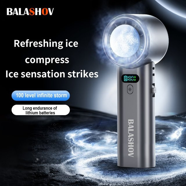 BALASHOV Tragbarer Eiskompressen-Kühlventilator mit 5200 mAh Akku, faltbarer Mini-USB-Ventilator in Schwarz - Bild 1