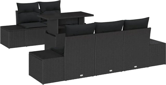 vidaXL 6-teiliges Lounge-Sofa Set in L-Form aus Poly-Rattan und Stahl, Schwarz mit Kissen - Bild 1