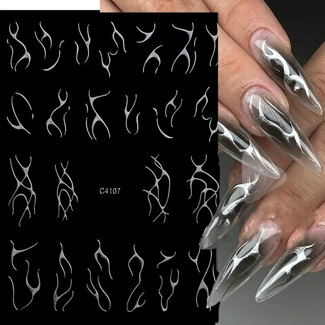 HotPress Nagelaufkleber, Metallic, Gold Silber Flamme 3D Design - Bild 1
