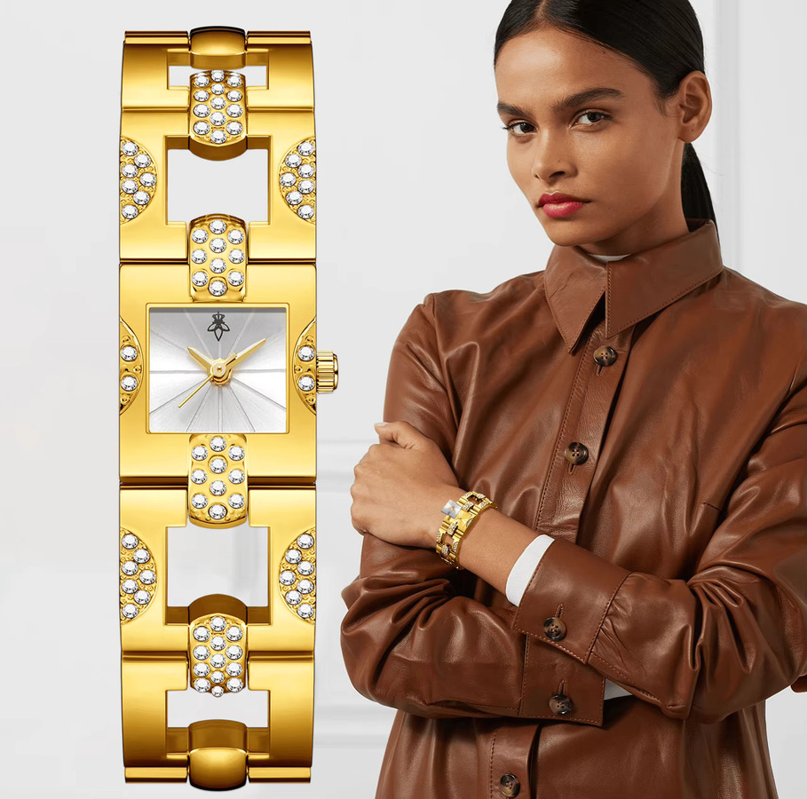 YaLaLuSi Armbanduhr, Quarz, Edelstahl, Schwarz, Gold, Diamantbesetzt, Damen - Bild 2
