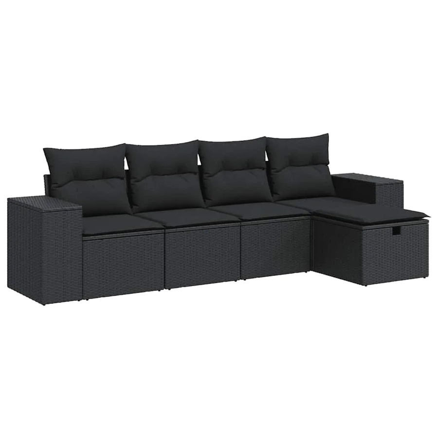 vidaXL 5-teilige Garten-Sofagarnitur aus Poly-Rattan in Schwarz mit Kissen und Stauraum - Bild 2