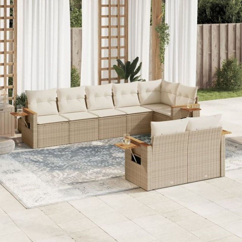 8-tlg. Garten-Sofagarnitur mit Kissen aus Polyrattan in Beige von Vidaxl - Bild 1
