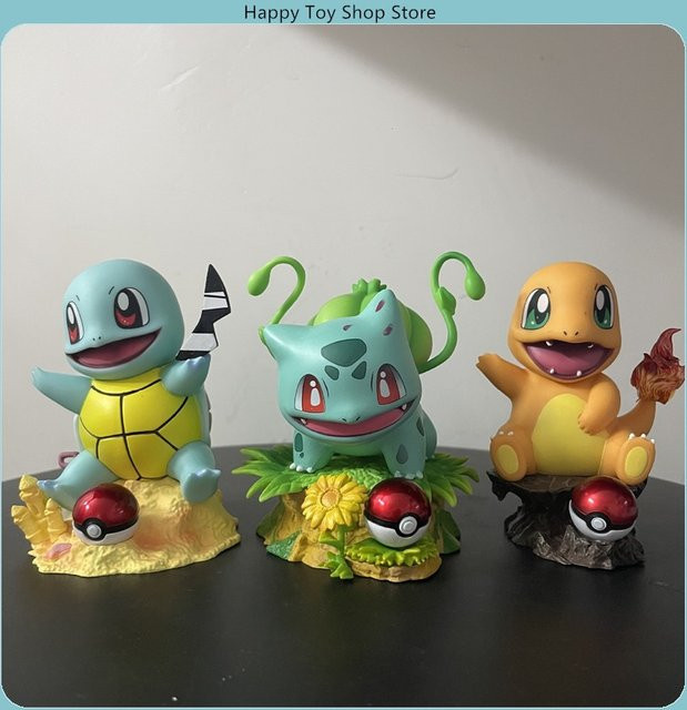 Bandai Pokémon Bulbasaur, Squirtle & Charmander, Anime-Figur Modell Statue, 3-teiliges Set - Bild 1