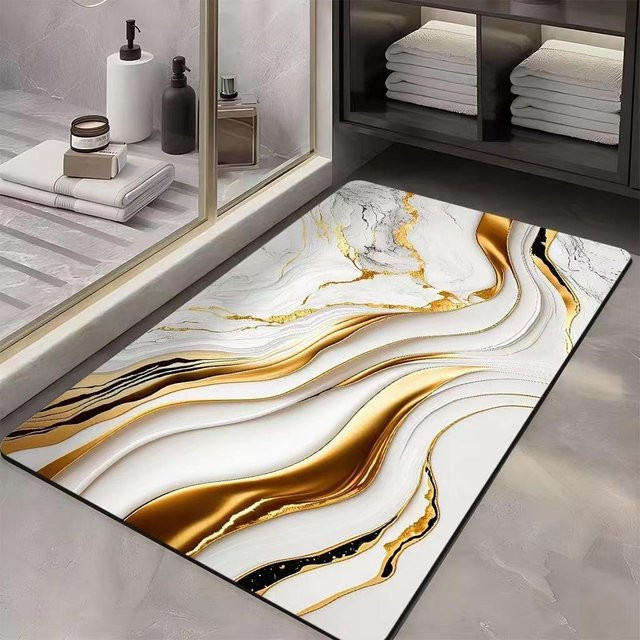 Saugfähige und rutschfeste Badematte von Yiran Furniture in Weiß mit Marmor-Design, B/B: 60 x 90 cm - Bild 1