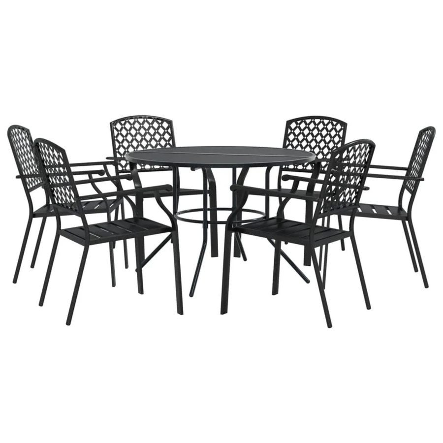 vidaXL Gartenmöbel-Set aus Stahl in Anthrazit mit Tisch und 6 Stühlen im Gitter-Design - Bild 2