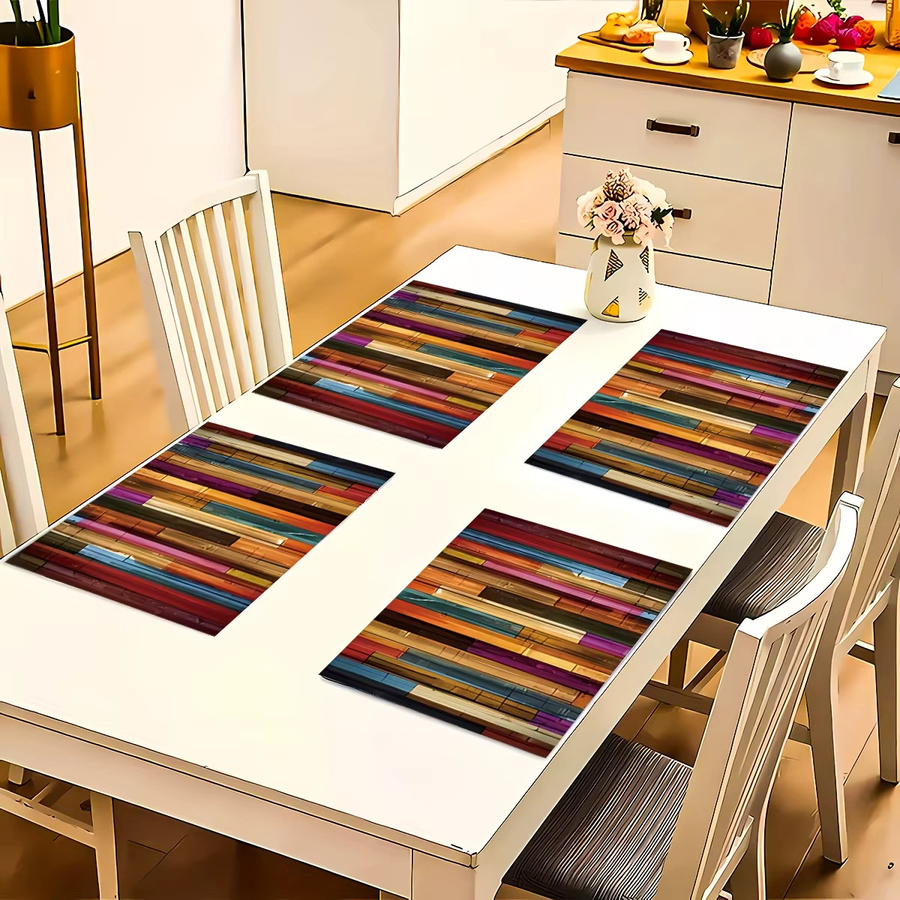 VIKAMA 4-teiliges Tischset Set aus Leinen in Regenbogenfarben, rechteckig, B: 45 cm, T: 30 cm - Bild 3