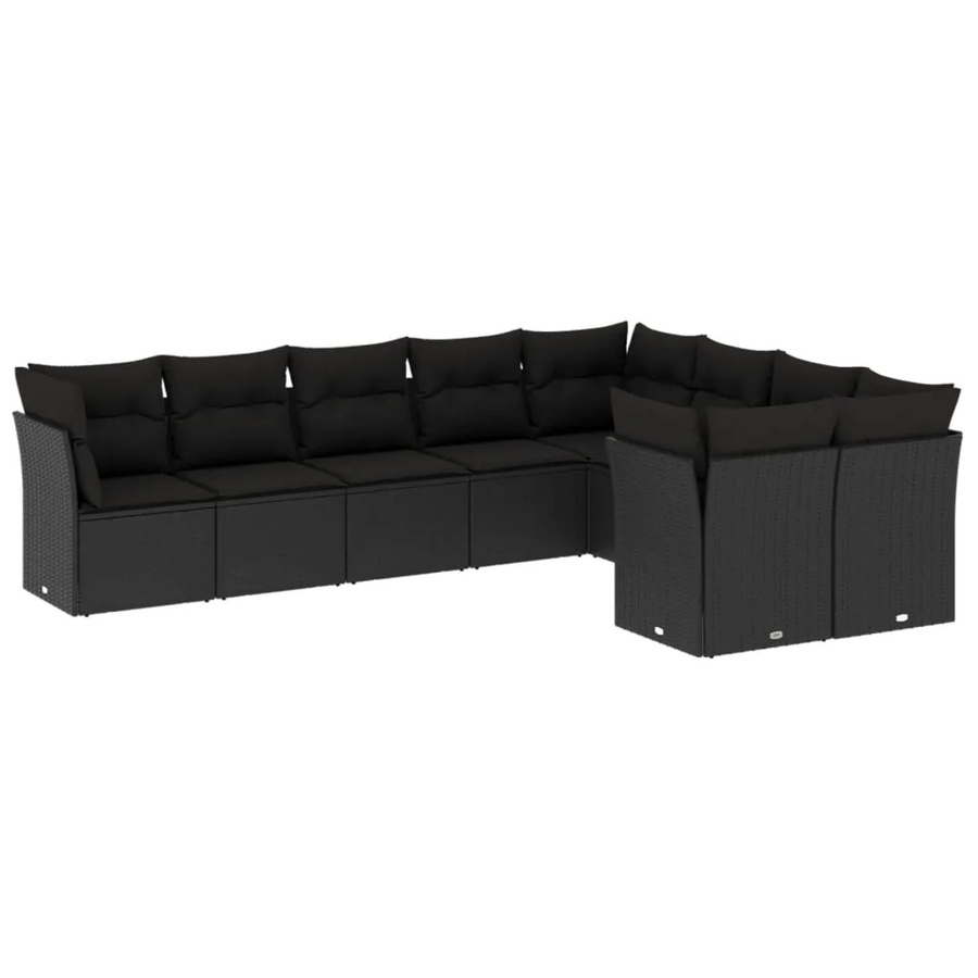 vidaXL 9-tlg. Garten-Sofagarnitur in L-Form aus Polyrattan mit Kissen, Schwarz - Bild 2