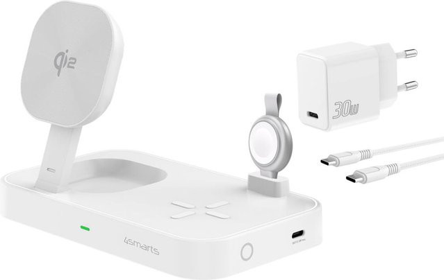 4smarts Qi2 Universal Kabelloses Schnellladegerät mit USB-C in Weiß - Bild 1