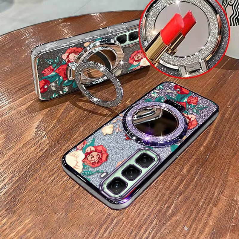Handyhülle mit roten Rosen und Lanyard für Infinix Hot 50, 60, 40 und 30 Serien in Rot/Silber - Bild 4