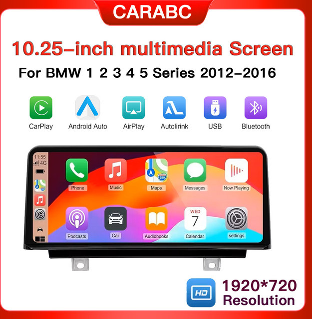 CARABC Multimedia Bildschirm 10,25 Zoll für BMW 1 2 3 4 5 Serie NBT, Drahtlos CarPlay und Android Auto, Schwarz - Bild 1