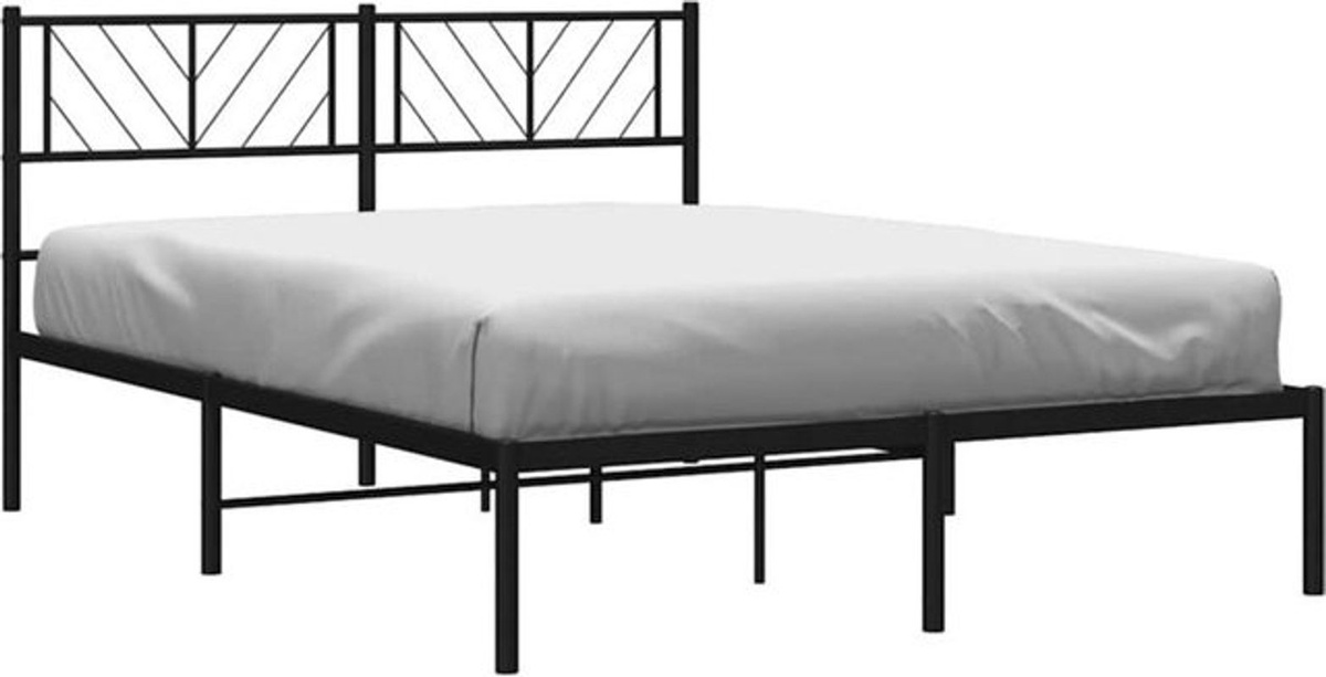 Vidaxl Metallbett mit Kopfteil in Schwarz, Modernes Bettgestell aus Stahl, B/L: 150 x 200 cm - Bild 1