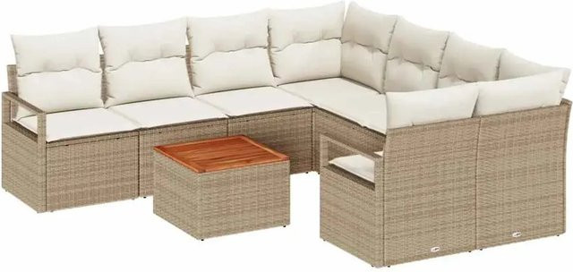 vidaXL Garten-Sofa-Set aus Polyrattan in Beige und Weiß, 9-teiliges Outdoor-Möbelset mit 3-Sitzer-Sofa, Eckelementen, Couchtisch und Polsterkissen - Bild 1