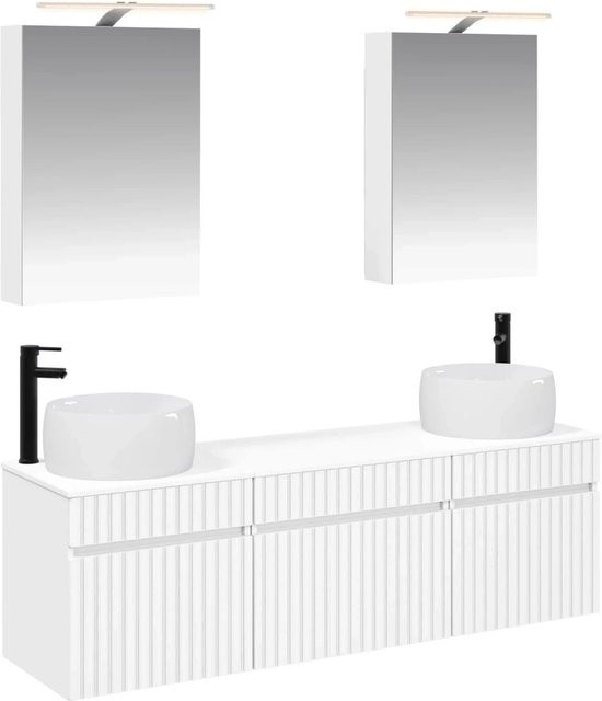vidaXL Badezimmerschrank-Set in Weiß mit LED-Beleuchtung und Spiegelschrank, 5-teilig, B: 50 cm, T: 14,5 cm, H: 70 cm - Bild 1