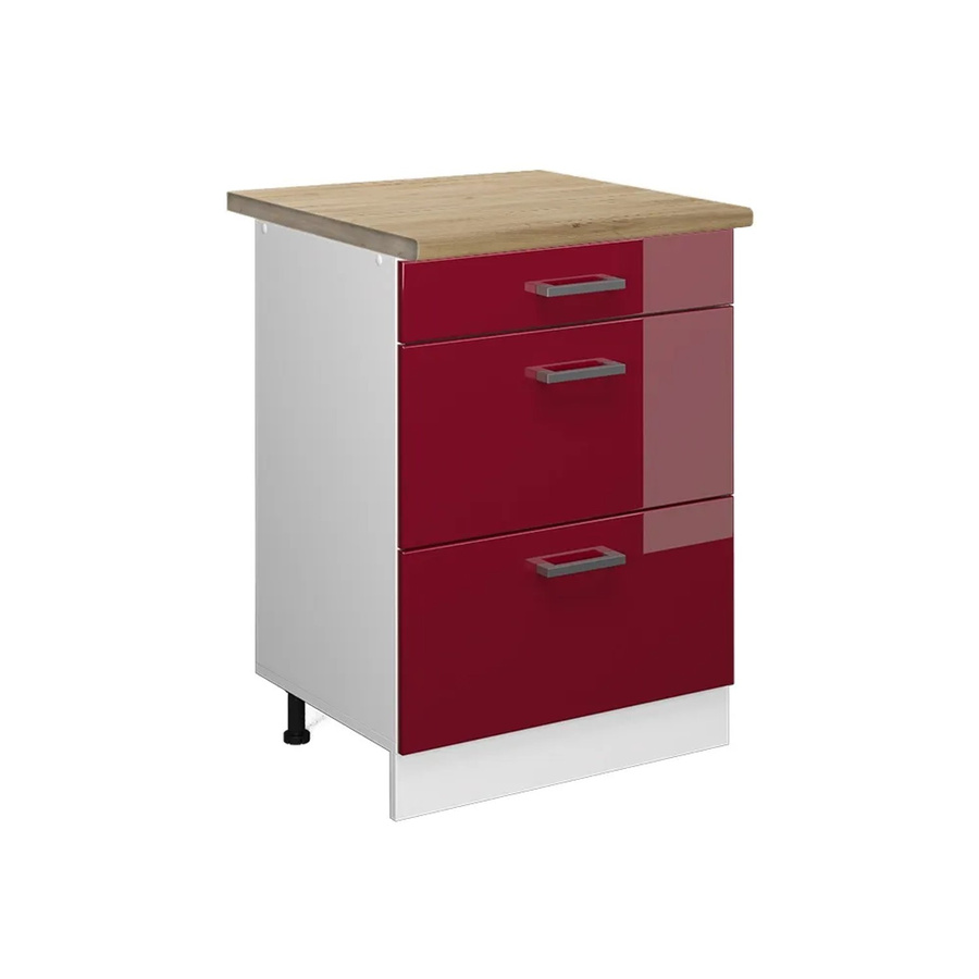 Vicco Küchenunterschrank R-Line in Bordeaux Hochglanz und Weiß mit Schubladen und Eiche-Optik, B/T/H: 60 x 60 x 81,6 cm - Bild 2