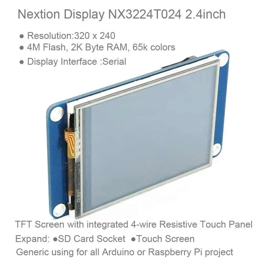Nextion Smart LCD-Anzeigemodul NX3224T024 mit 2,4 Zoll resistivem Touchscreen und UART-Schnittstelle in Blau für Arduino, Raspberry Pi und ESP8266 - Bild 2