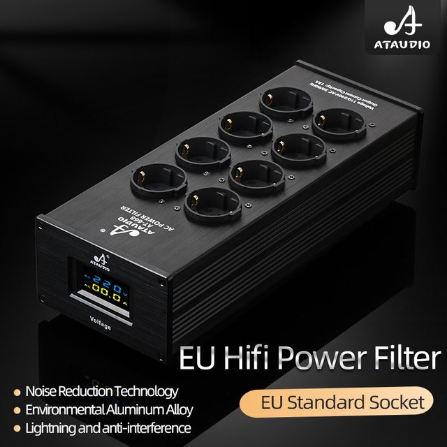 ATAUDIO HiFi-Power-Filter Audio-Power-Purifier mit EU-Steckdosen in Schwarz - Bild 1