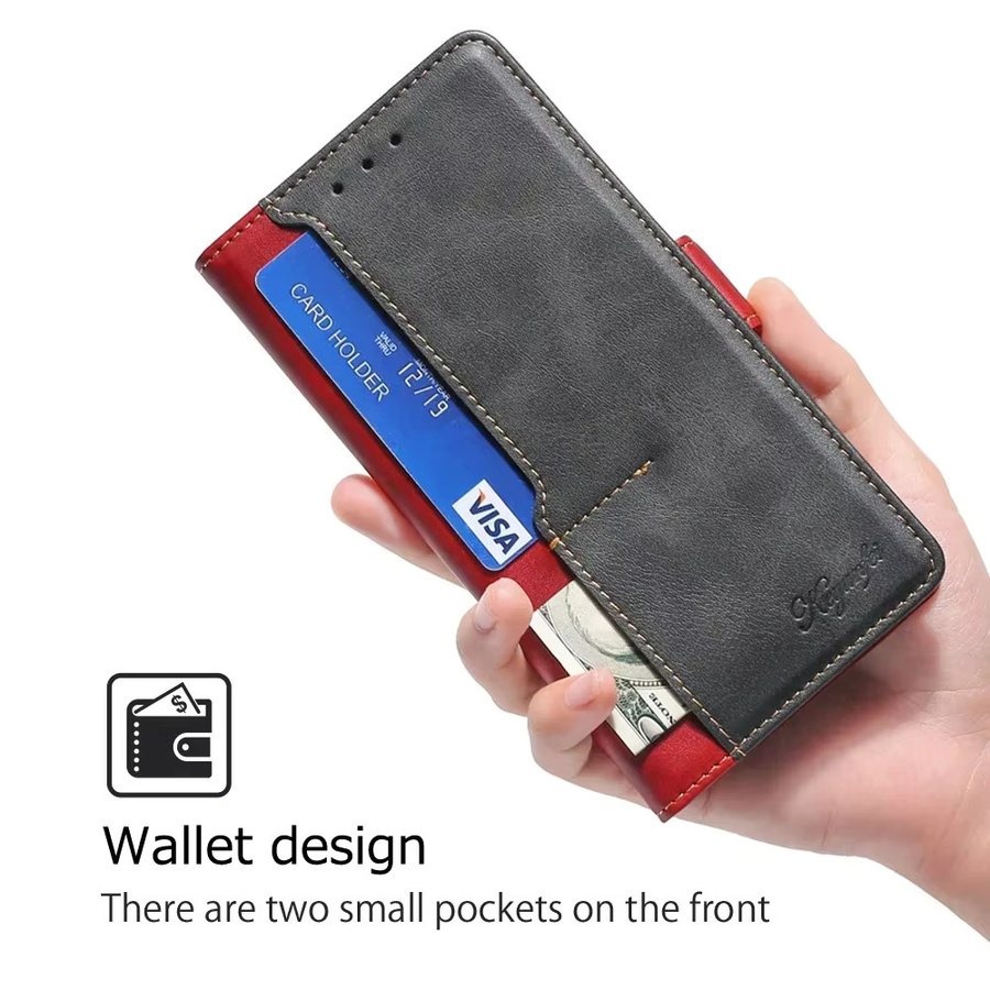 Magnetische Leder-Handyhülle mit Kartenfächern für Samsung Galaxy F34 F52 F04 F54 F62 F12 F41 Xcover 5 6 Pro Flip Cover in Schwarz und Rot - Bild 4
