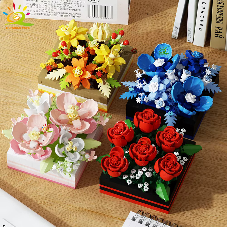 HUIQIBAO MOC Blumenpräsentationsständer, Mikrobaustein, Sukkulenten Mini 3D Diamant Modell Ziegel Spielzeug - Bild 2
