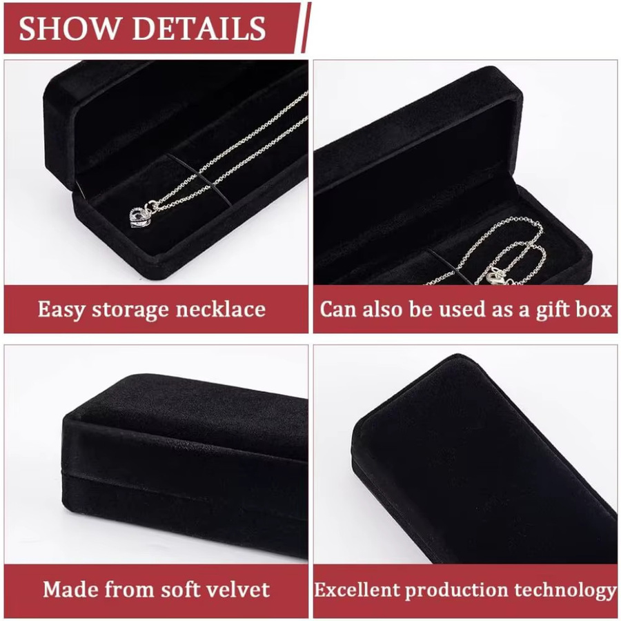 4er-Set Schmuckboxen aus schwarzem Samt für Armbänder, Halsketten und Uhren, B/T/H: 21,84 x 4,0 x 2,18 cm - Bild 4