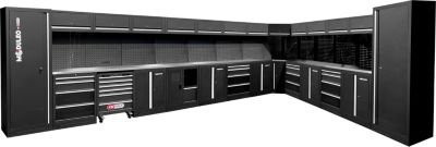 KS Tools Werkstattsystem L-Form freistehend in Schwarz mit Edelstahl und MDF, inklusive Steckdosen und USB, Breite: 612 cm, Tiefe: 408 cm - Bild 1