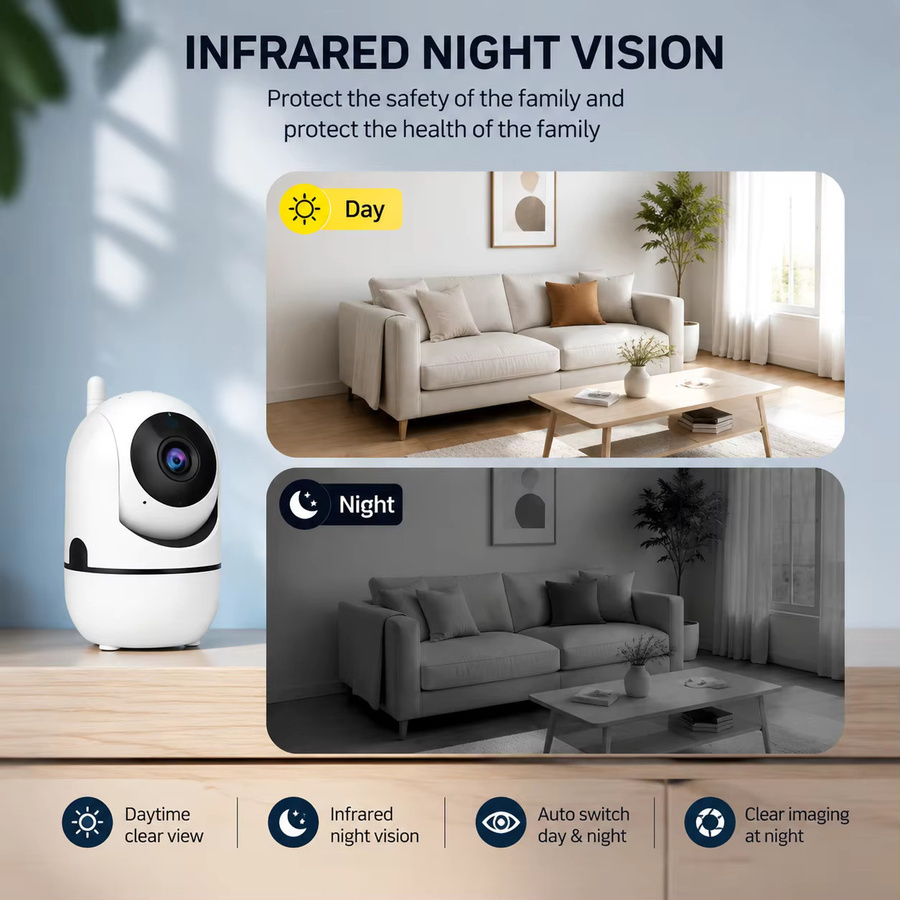 2er-Pack FUNOVATION WLAN Innenkamera mit 1080P Auflösung, Schwenk-Neige-Funktion, Nachtsicht und Zwei-Wege-Audio in Weiß - Bild 3