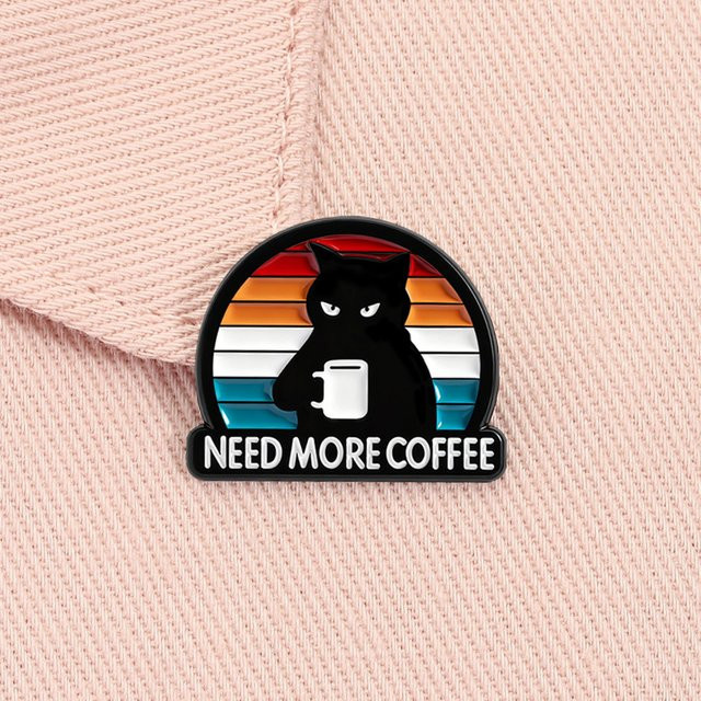 Brosche Emaille-Anstecknadel, schwarze Katze, Unisex - Bild 1