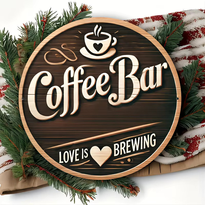 Potdemiel Rundes Kaffeebar-Schild im Vintage-Stil aus Metall, Farbe: Braun, Durchmesser: 20,3 cm - Bild 4