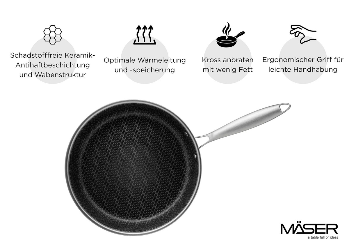 Mäser Bratpfanne Hestia Keramik aus Edelstahl in Silber und Schwarz, Durchmesser: 28 cm - Bild 2