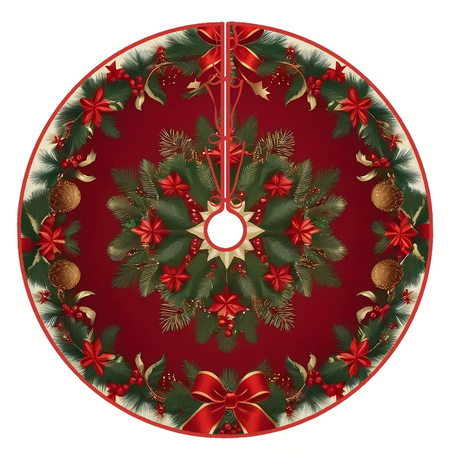 VIKAMA Weihnachtsbaumrock Wintergrüße in Rot mit floralem Design aus Textil - Bild 3