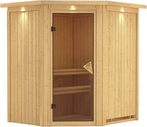 Karibu Sauna Narva für 3 Personen aus Fichte in Beige, B/T/H: 202 x 184 x 165 cm - Bild 1