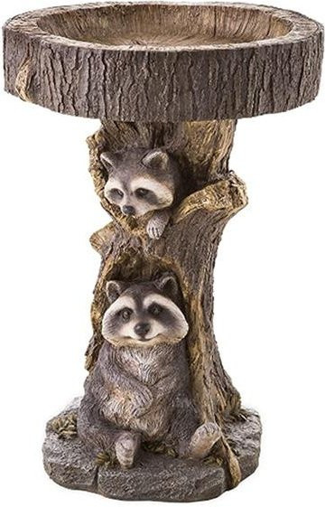 Vogelbad Gartenschmuck Waschbär aus Harz in Grau als Gartendekoration - Bild 1