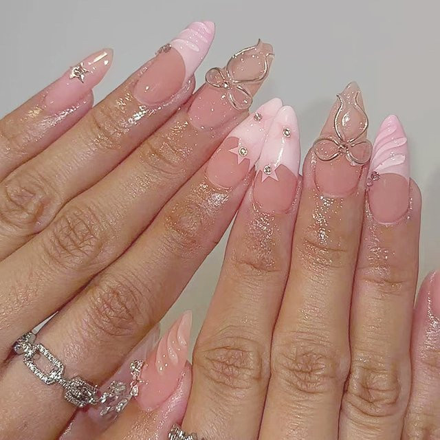YADORNOS Press on Nails, rosa, glänzend, 24 Stück - Bild 1