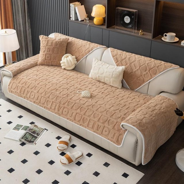 Super Six Sofabezug aus Baumwolle mit 3D-Jacquard-Struktur in Beige und Braun, rutschfest und wasserabweisend, Breite: 70 cm, Tiefe: 70 cm - Bild 1