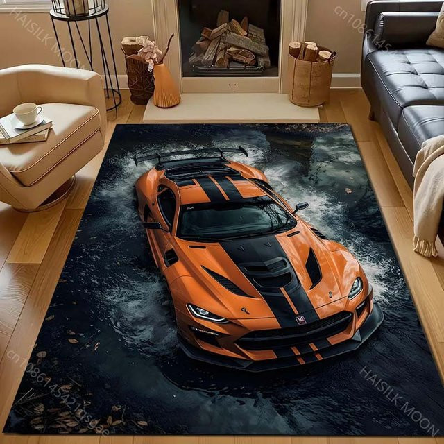 UQIDEHOME Teppich mit Orange Rennwagen-Print, modern und waschbar, Breite: 80 cm, Tiefe: 50 cm - Bild 1