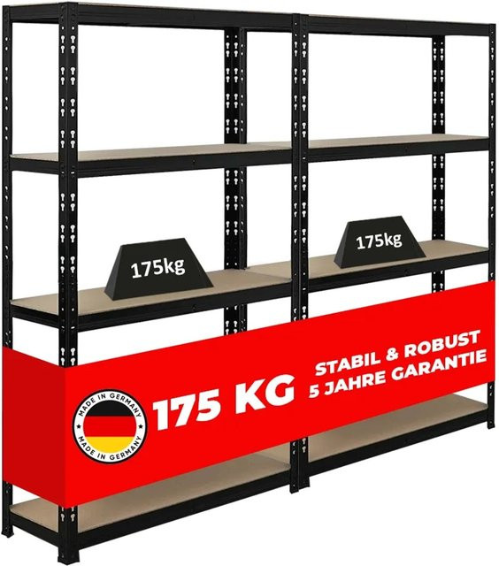 2er Set PROREGAL APOLLO Schwerlastregal aus Stahl in Schwarz, H x B x T: 150 x 90 x 30 cm - Bild 1