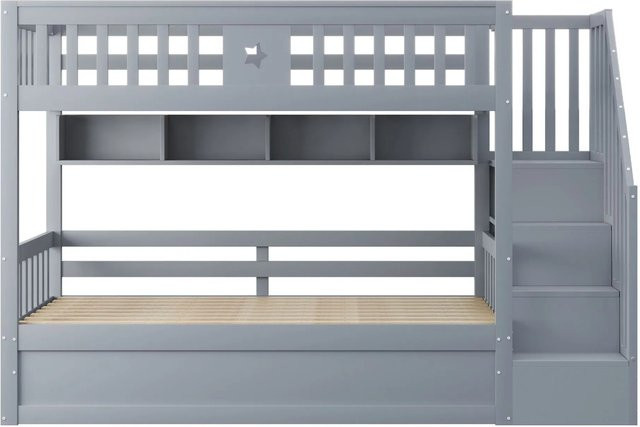 okwish Hochbett für das Jugendzimmer in Grau mit Stauraumtreppe und Regalen, B/T/H: 200 x 90 x 151 cm - Bild 1