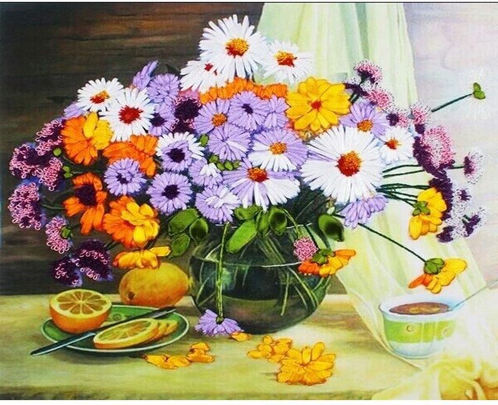FIYO Diamond Painting Set Marguerite Blumen Motiv in Mehrfarbig, B/H: 30 x 20 cm - Bild 1