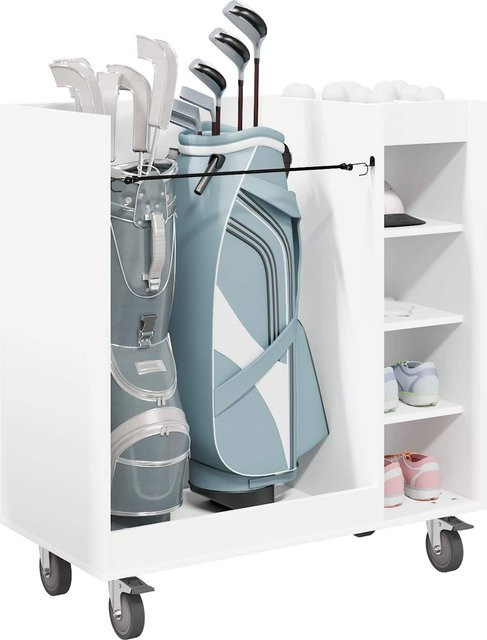 VD Home Furnishing Golfschrank mit Rädern in Weiß, modern und freistehend, B/T/H: 90 x 45 x 98 cm - Bild 1