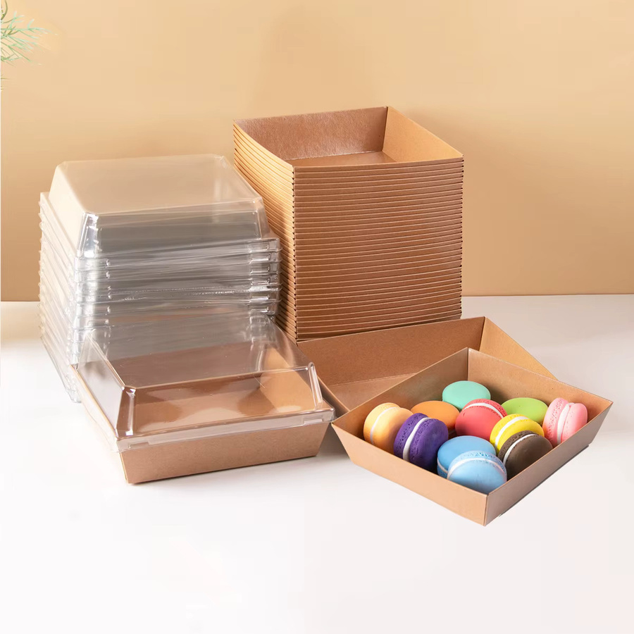WEIGAO 10er Set Kraftpapier-Gebäckboxen mit transparentem Deckel in Braun für Kuchen, Kekse, Macarons und Donuts - Bild 2