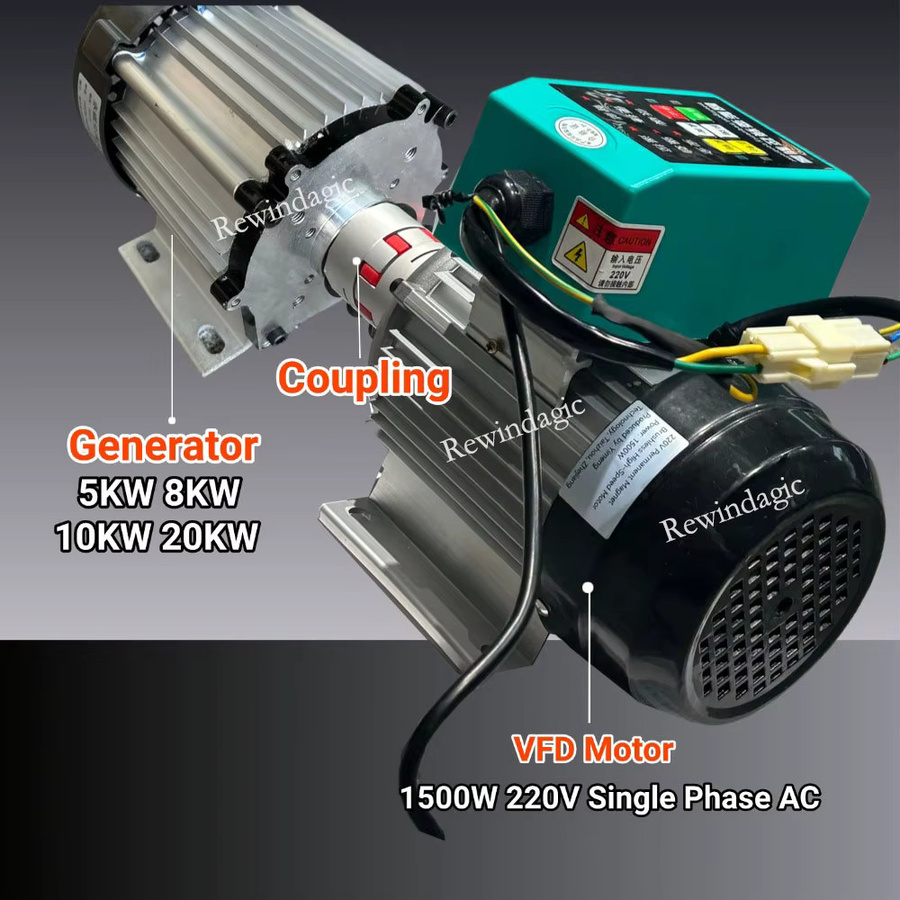 Rewindagic Generator Komplettset 5000W 10KW 220V 1-Phasen-Wechselstrom mit VFD-Motor und Permanentmagnet-Generator - Bild 2