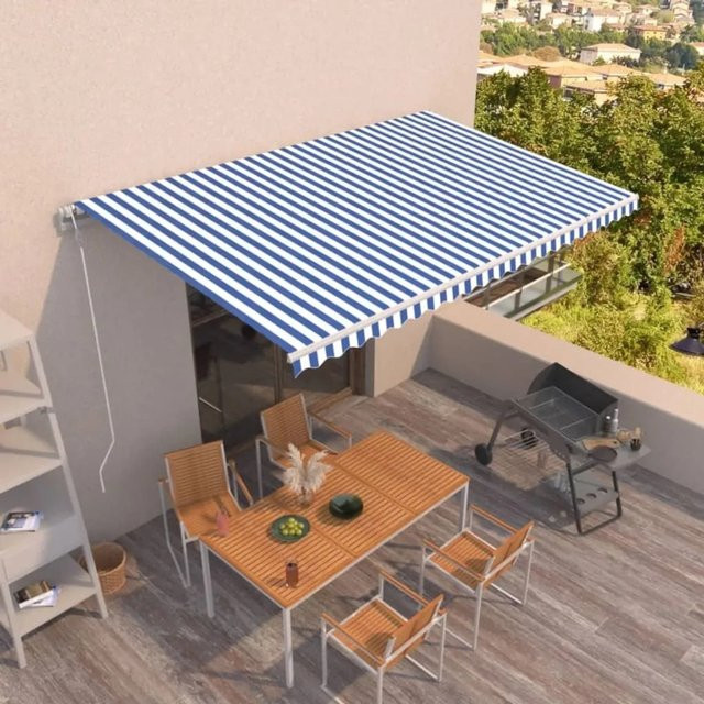 Furnicato Automatische Markise aus Aluminium und Polyester in Blau und Weiß B: 500 cm, T: 350 cm - Bild 1