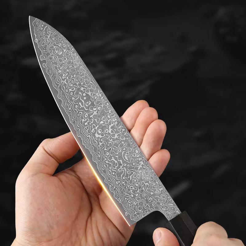 Baovim Japanisches Kochmesser aus handgeschmiedetem Damaststahl mit Palisandergriff in Braun, Länge: 20,3 cm - Bild 3