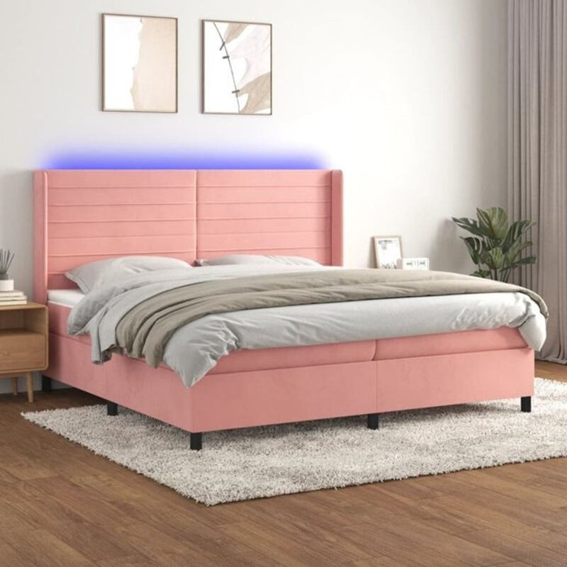 Vidaxl Boxspringbett mit Matratze aus Samt in Rosa und Weiß, Modernes Design, B/T: 200 x 200 cm - Bild 1