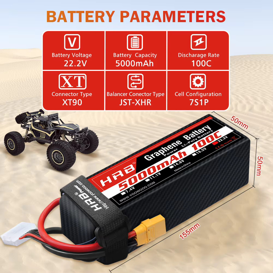 HRB 6S 5000mah Graphene Batterie, 22,2V 6S Lipo Batterie, mit XT90 Anschluss - Bild 2