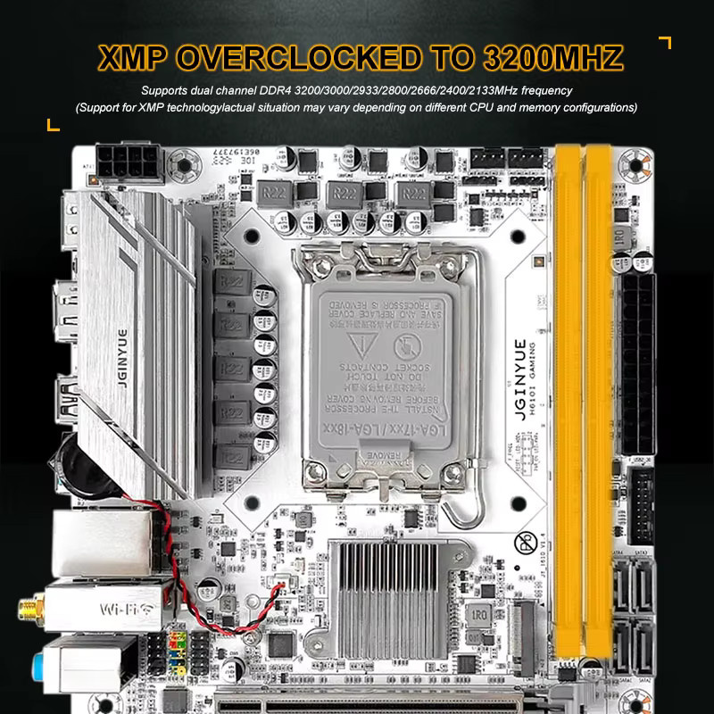 JGINYUE H610 Mini-ITX Motherboard LGA1700 für Intel Core i3/i5/i7/i9 Prozessoren der 12. und 13. Generation, Dual-Channel DDR4, Dual M.2 NVMe, Schwarz - Bild 4