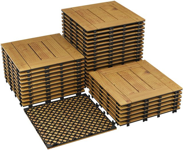 HiMISS Terrassenplatten aus Akazienholz in Braun, wasserdichte und rutschfeste Bodenbelagsplatten für Außen- und Innenbereich, 30,5 x 30,5 cm - Bild 1