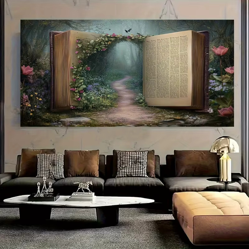 VIKAMA Wandteppich mit Buchmotiv und magischem Waldmuster in Multicolour, Textil-Wanddekoration für Wohnzimmer und Sofa, Breite: 60 cm, Höhe: 40 cm - Bild 2